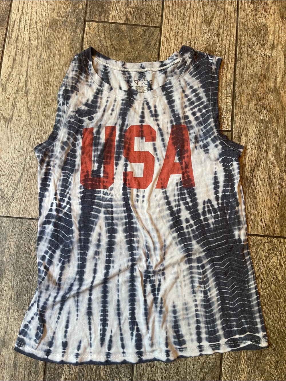 L.O.L. Vintage Tie-Dye Tank Top - Red & Navy